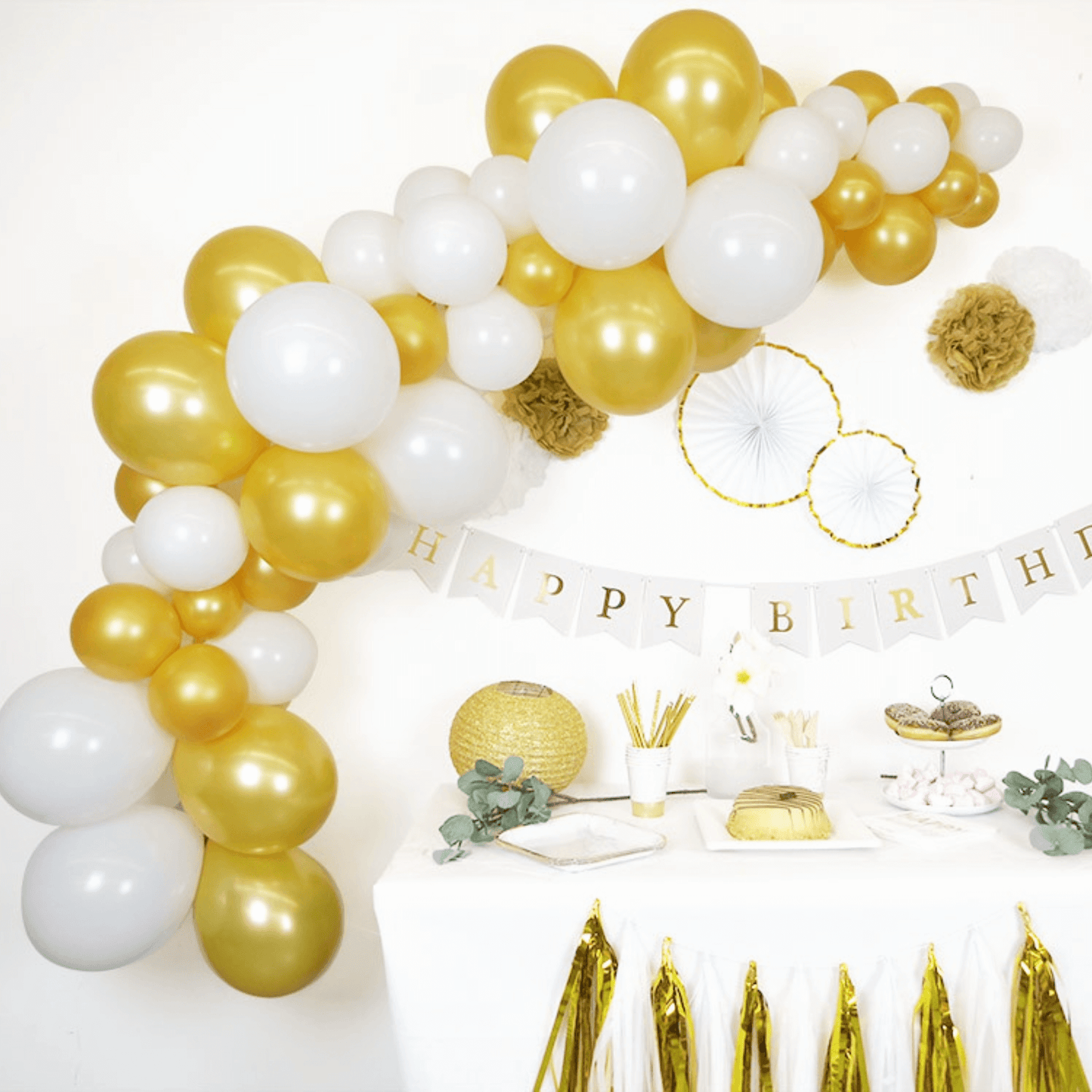 Ballongirlanden-Kit DIY Gold-Weiß