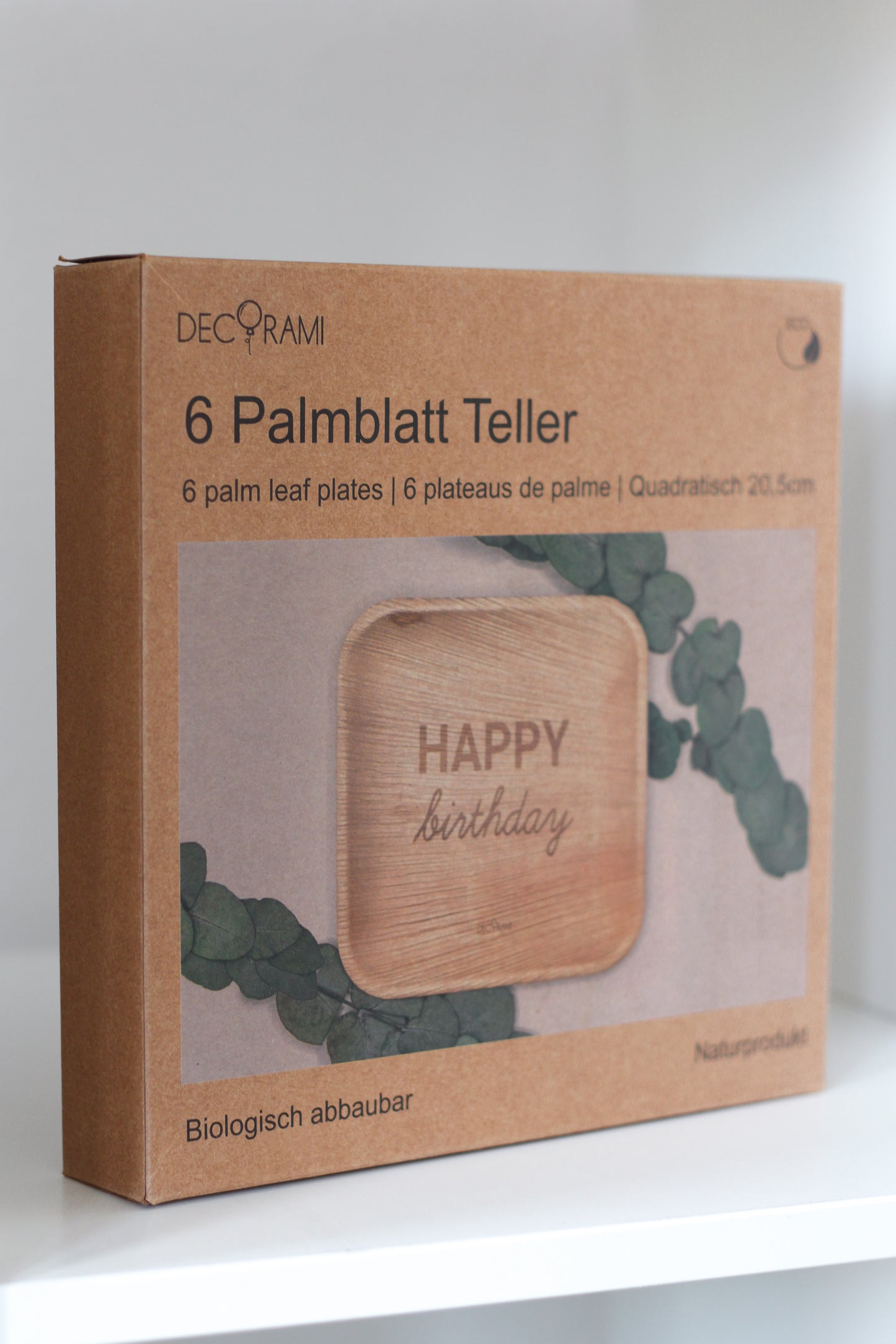 Palmblatt Teller "Happy Birthday" 6 Stk.