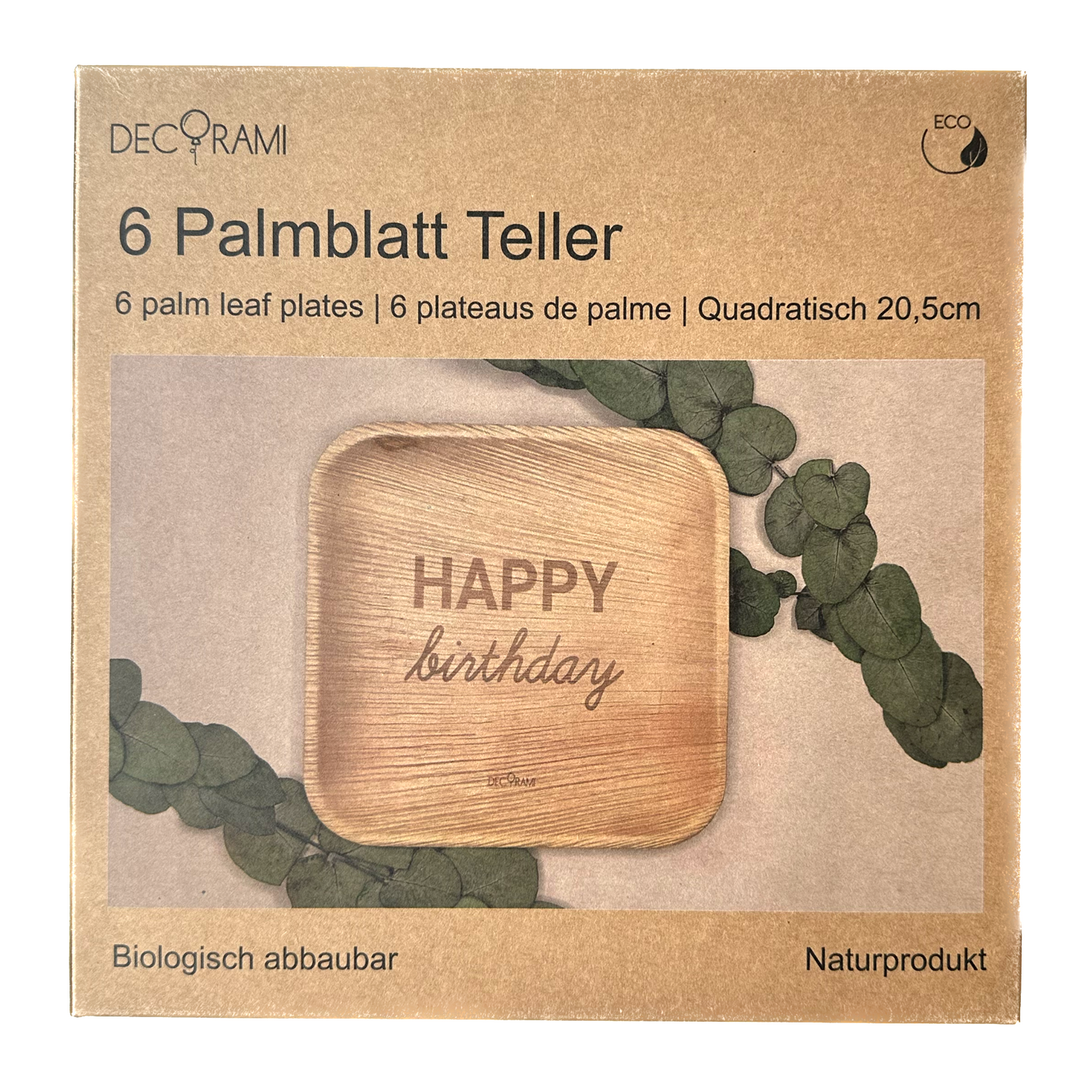 Palmblatt Teller "Happy Birthday" 6 Stk.