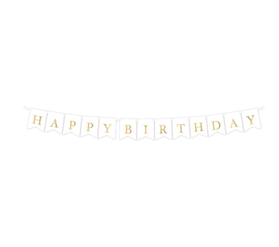 Papiergirlande "Happy Birthday" Weiß