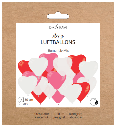Herzballon-Set Deluxe 4 Farben 20 Stk.