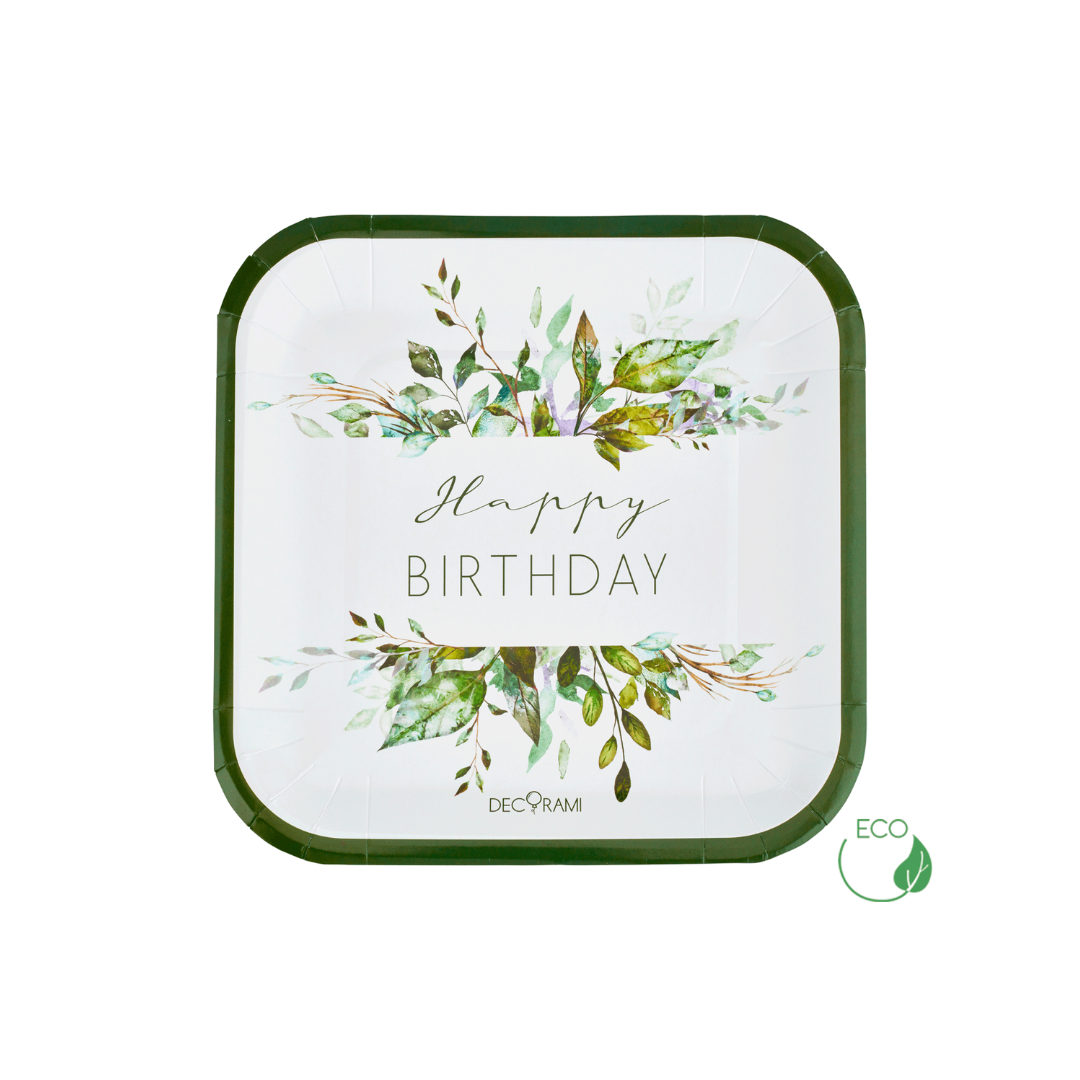 Pappteller "Happy Birthday" Botanical 6 Stk.